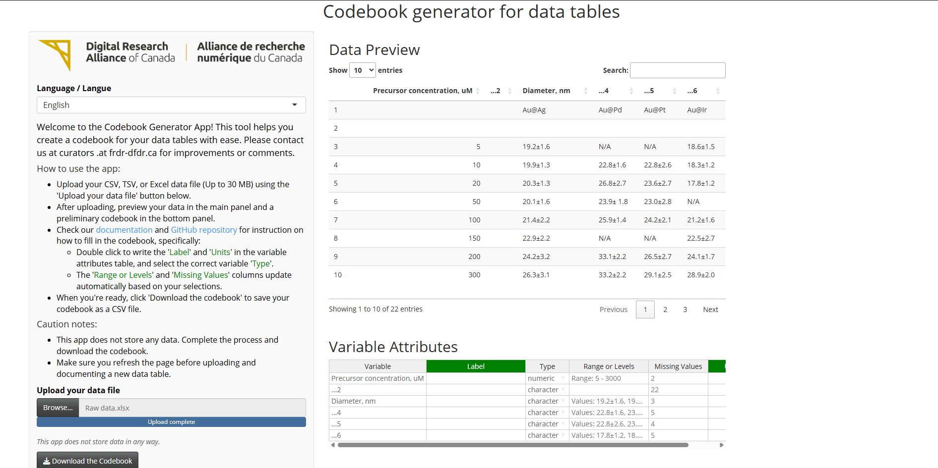 Codebook Generator App
